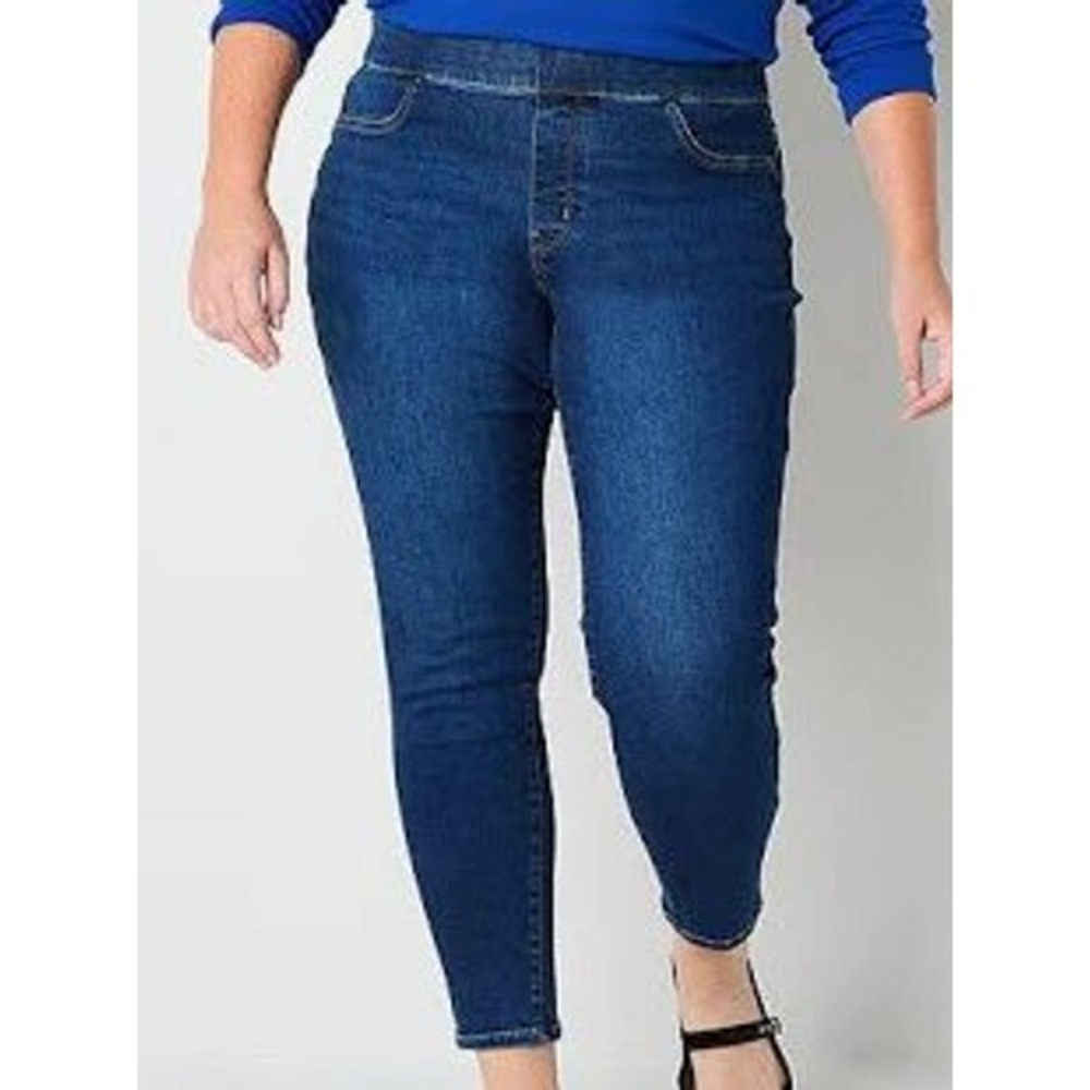 St John's Bay L Blue Jeggings Women's‎ High Rise Pull On Stretch Denim